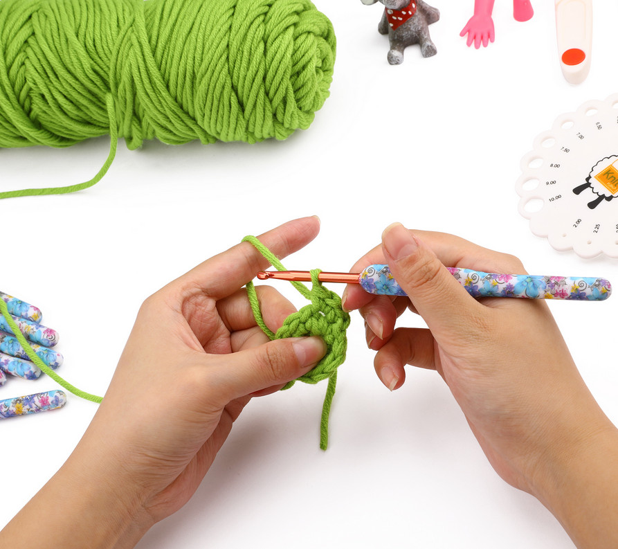 8PCS Knitting Needles Set Ergonomic Grip Crochet Hook Soft Handle Blue Flower