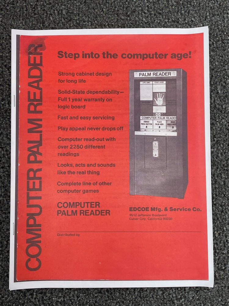 Edcoe Mfg. & Service Co Computer Palm Reader Operators Service Manual