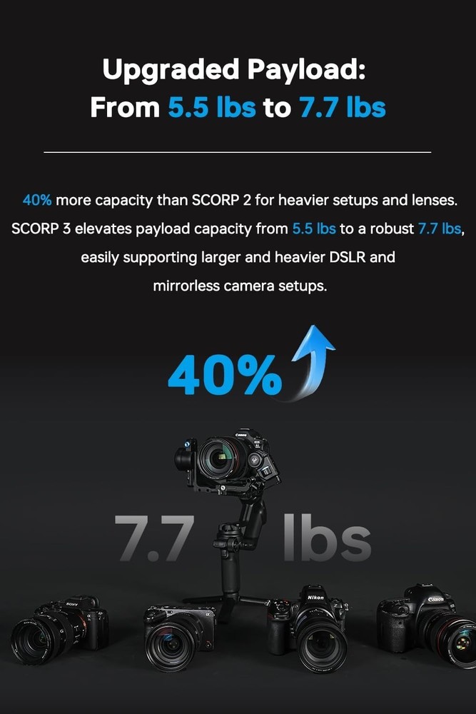 FeiyuTech SCORP 3 Camera Gimbal Stabilizer – 7.72lbs Payload, Detachable Handle