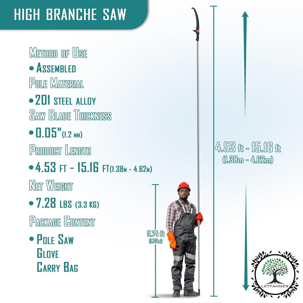Pole Saws for Tree Trimming, 15Ft Extendable Long Tree Trimmers Long Handle Prun