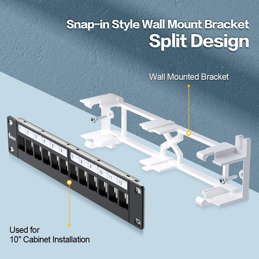 12 Port Blank Keystone Patch Panel Wall Mount 10inch with 89D Bracket Etherne...