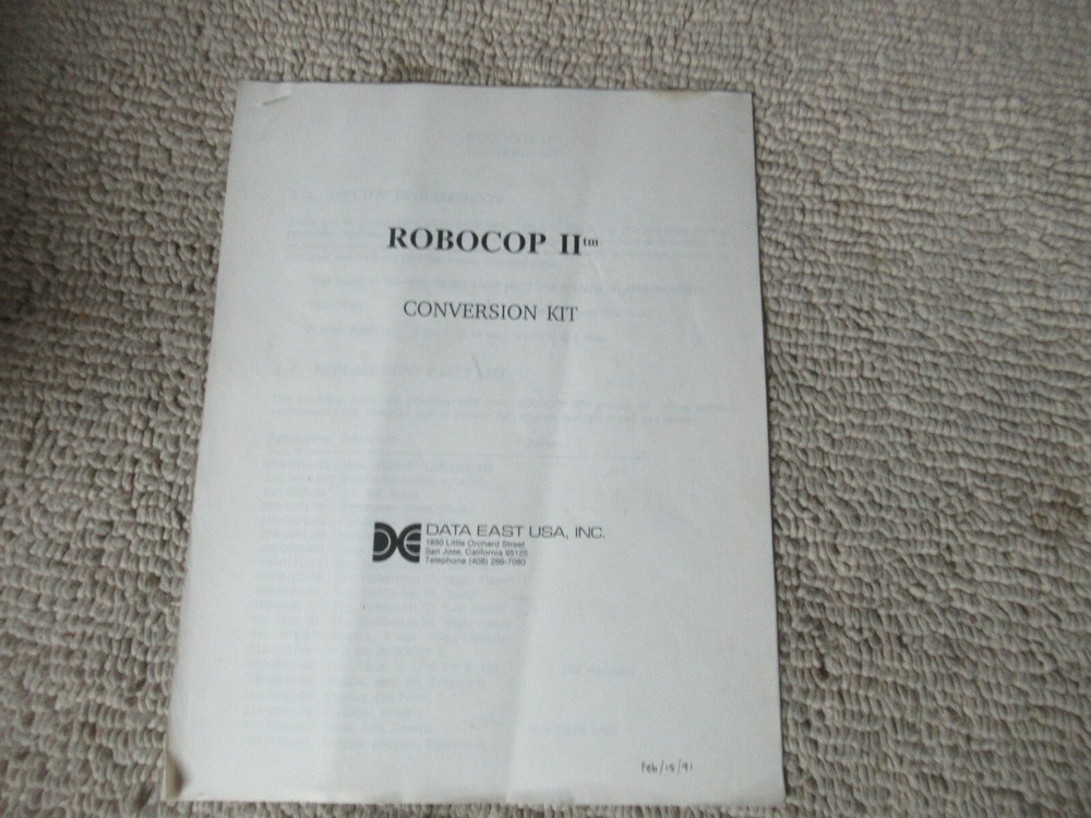 original ROBOCOP 2 DATA EAST  arcade video game owners manual