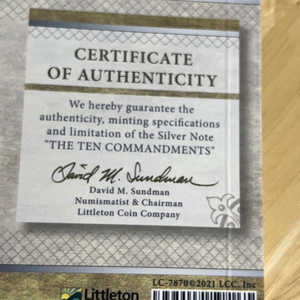 2021 Solomon Island 3g Silver Proof Dollar Then Commandments Biblical Note
