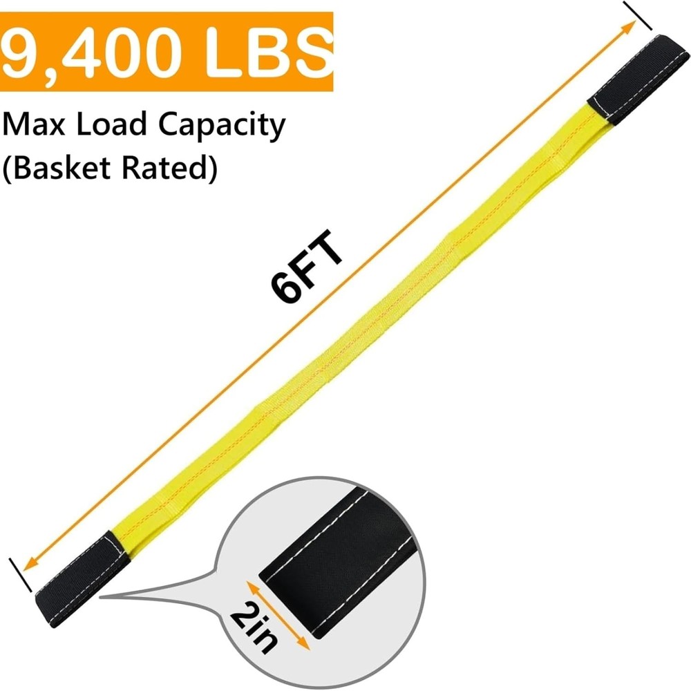 Pro-Grade 6ft x 2" Lifting Sling Straps - 100% Polyester, 10,000 lbs