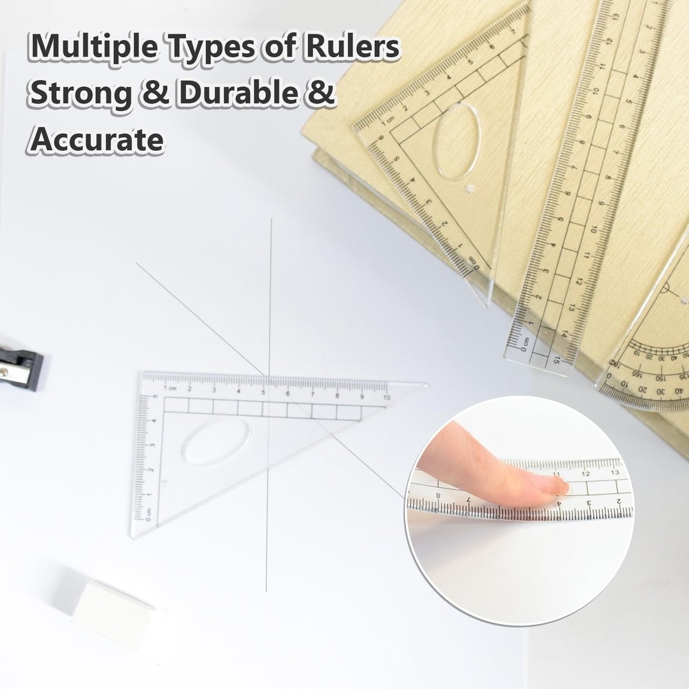 SAYEEC Geometry Set, 10 Pcs Math Protractor Compasses Kit with 10 (Black)