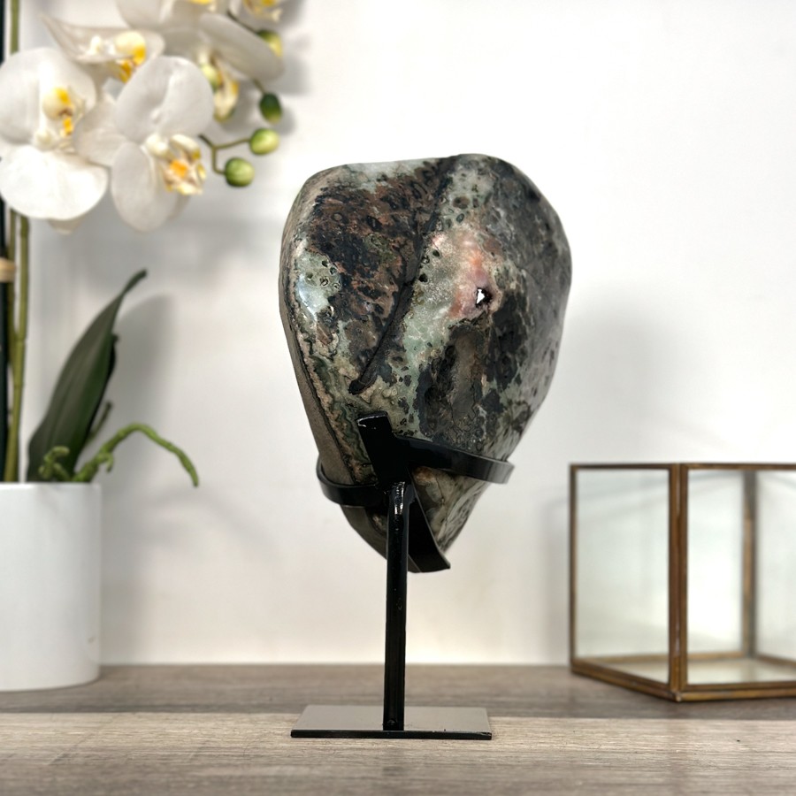 Amethyst Geode with Green Jasper Matrix on Stand. MWS2613