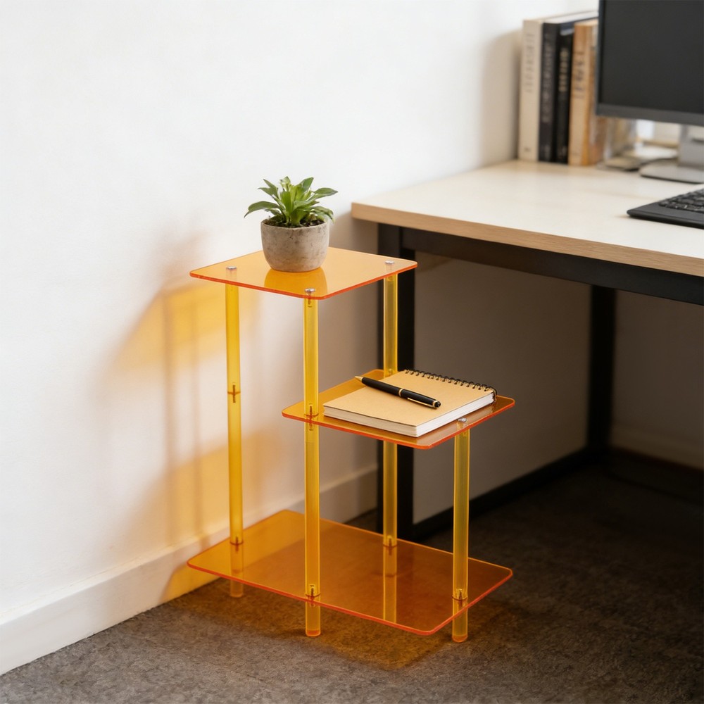 Acrylic Round Side Table 3 Tiers Step End Table Small Bedside Table