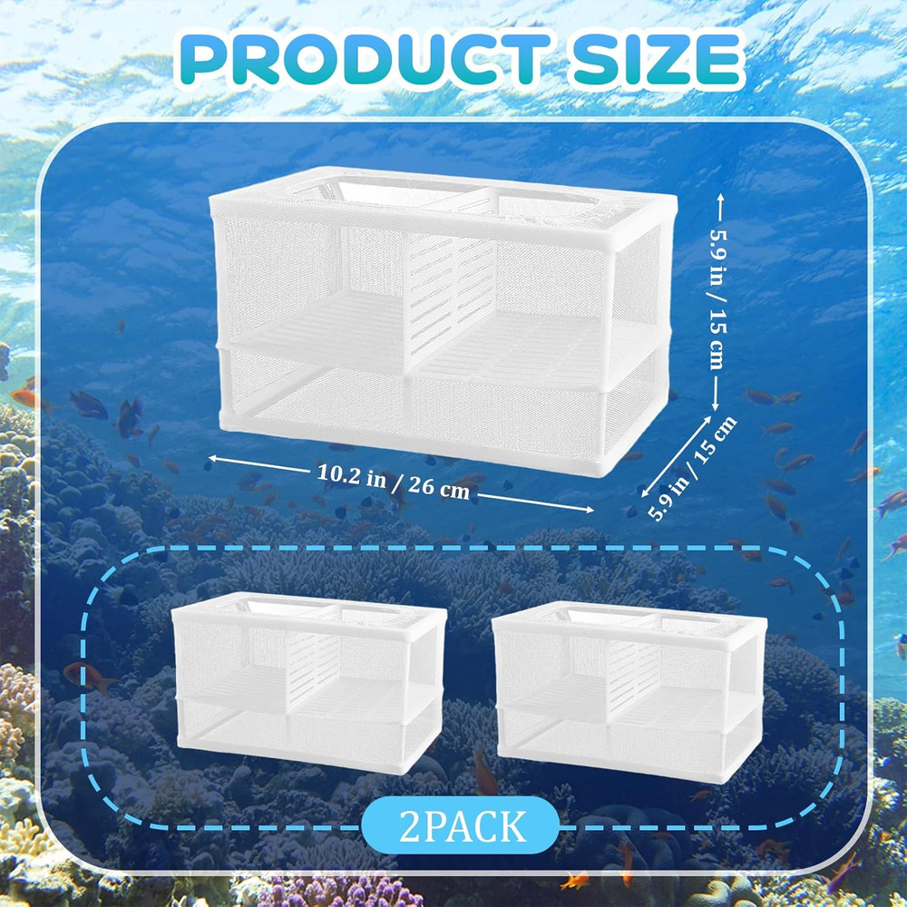2 Pack Breeder Box for Fish Tank, Plastic Frame Breeding Box with Suction Cups,