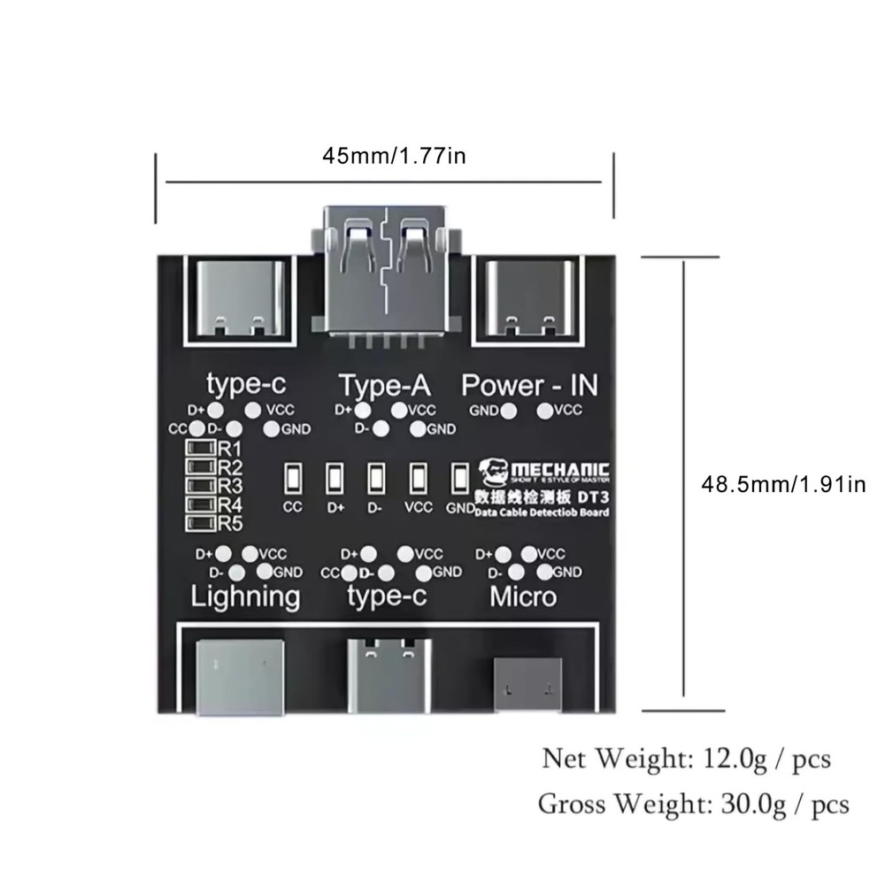 DT3 ON-Off Data Cable Detection Board USB Tester for iOS Android Black