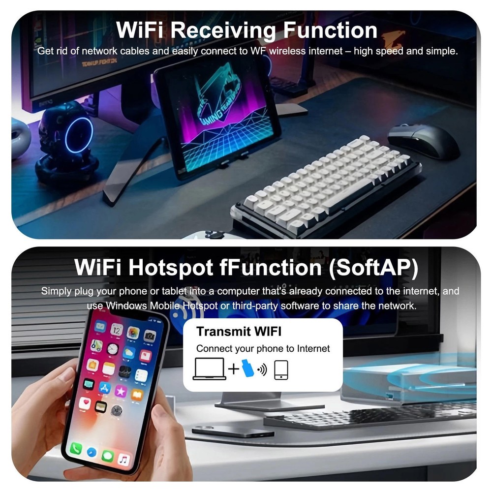 WiFi 6 USB Network Adapter AX1800 for Computer Desktop with Rotatable Antennas