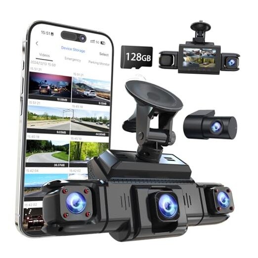 360 View 4 Channel Dash Cam Front and Rear Left Right Inside Camera for Cars,