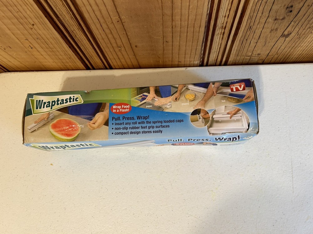WRAPTASTIC Plastic Wrap Dispenser Pull, Press- As Seen on TV unused F1