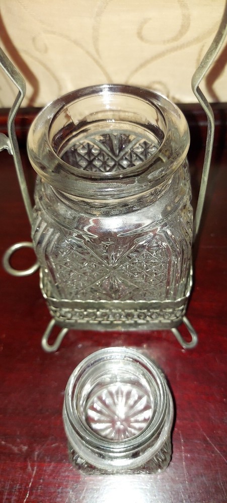 Vintage Glass Pickle Castor With Fork Silver Plate