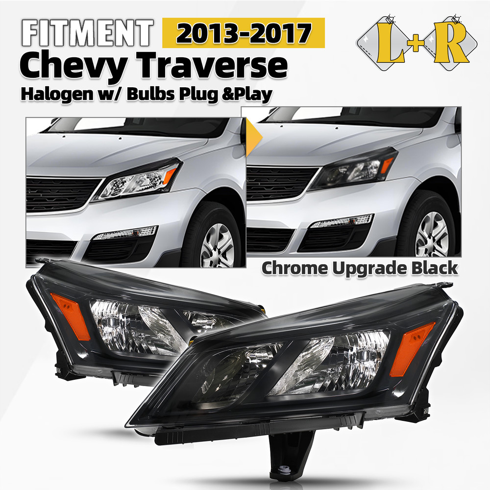 Upgrade Halogen Headlights For 2013-2017 Chevy Traverse Black Left+Right Pair