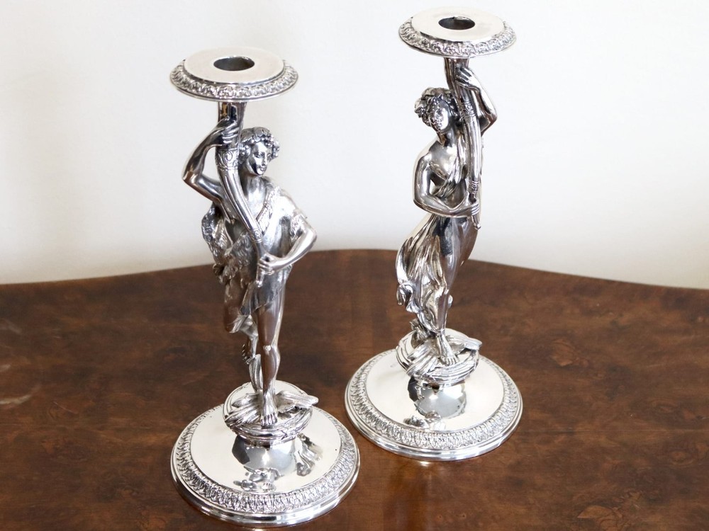 Antique Victorian Sterling Silver Figural Candlesticks (1865)