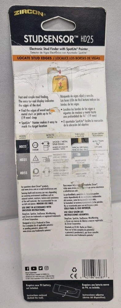 Zircon StudSensor HD25 Stud Finder New