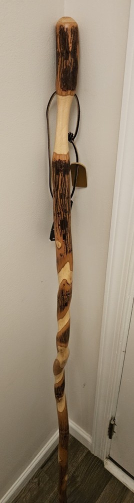 Rustic Wood Walking Stick, Twisted Hickory, Traditional Handle, 48"