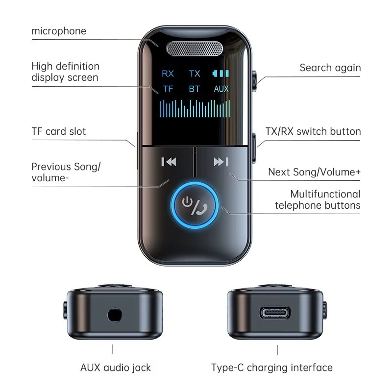 4 in1 Bluetooth Audio Adapter Wireless Receiver Transmitter MP3 Player 3.5mm Aux