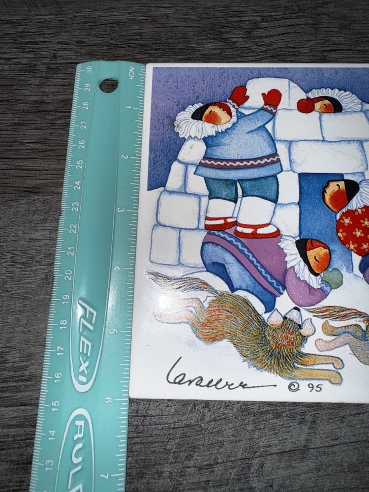 Barbara Lavalee Eskimo Igloo Husky Dogs Alaska Ceramic Tile Trivet