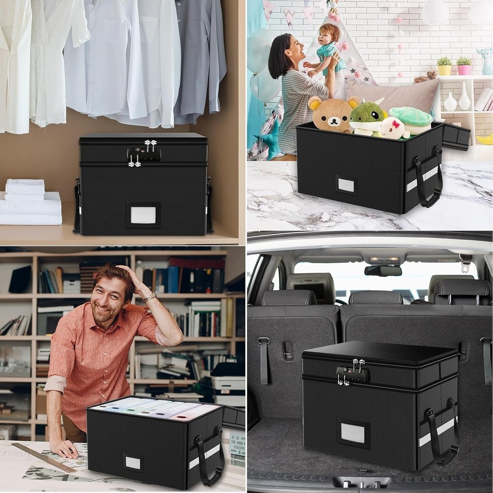 Fireproof Document Box with Lock - Portable 2 Layer File Safe for Home & Office