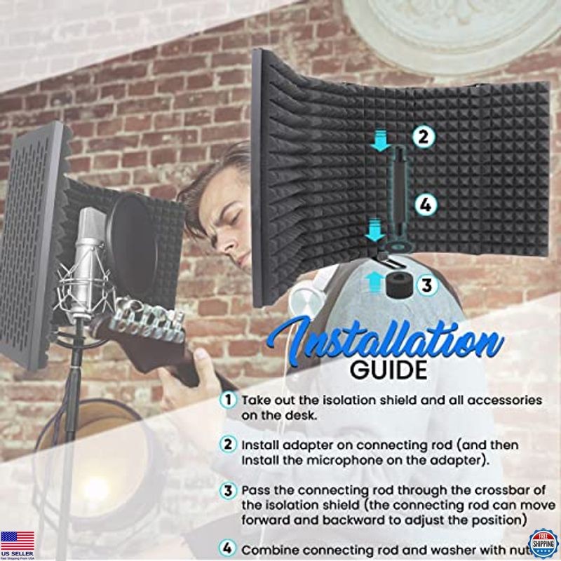 Pyle Studio Microphone Isolation Kit with 5 Adjustable Acoustic Panels & Mount