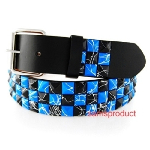 Pyramid Stud Snap On leather belt S 30-32 Black & Blue Line