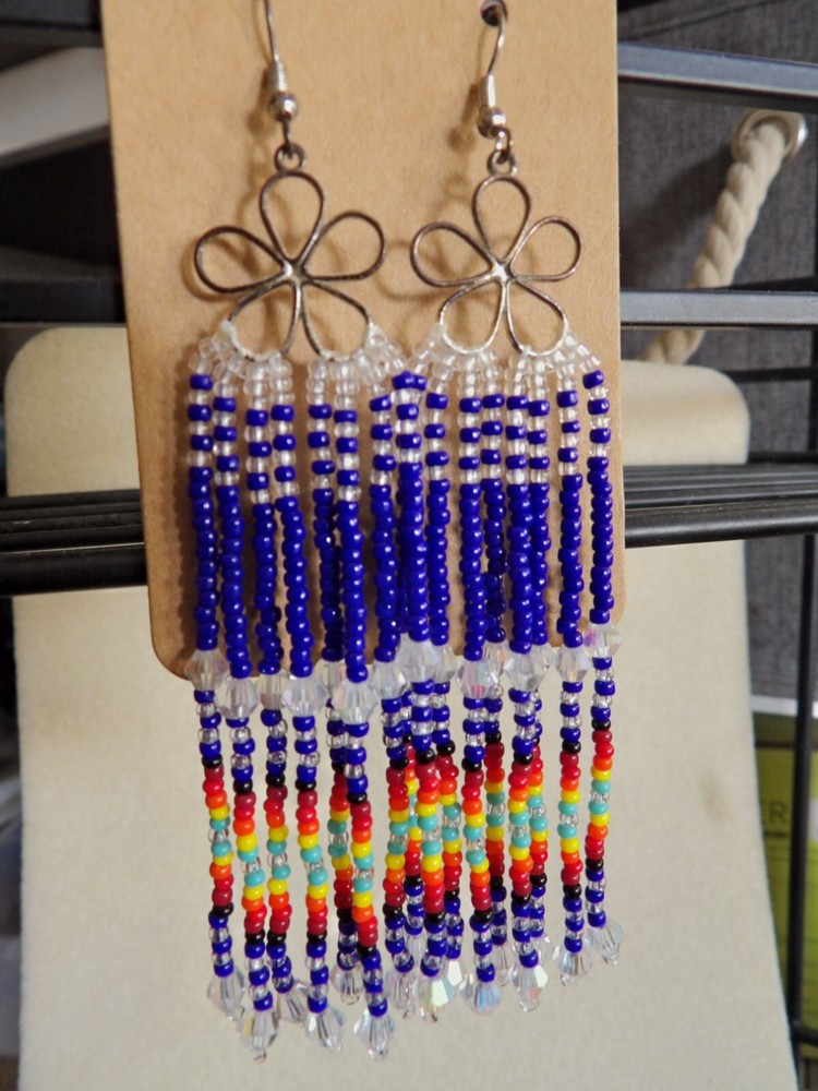 native american beaded tassel flower earrings
