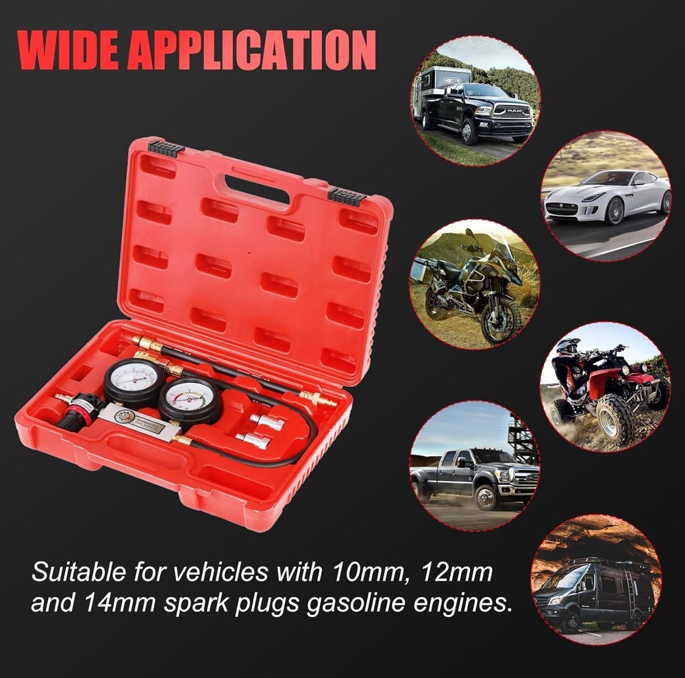 Engine Compression Leakdown Tester with Color-Coded Gauges for Quick Diagnostics
