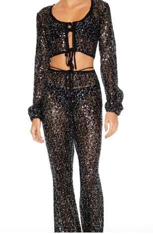 NWT forever21 Sequin Crop Top & Pants Set