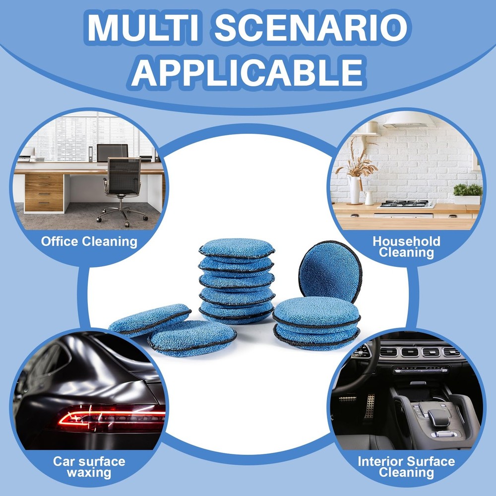 Sukh 12 Pack Microfiber Foam Car Wax Applicator Pad - Blue