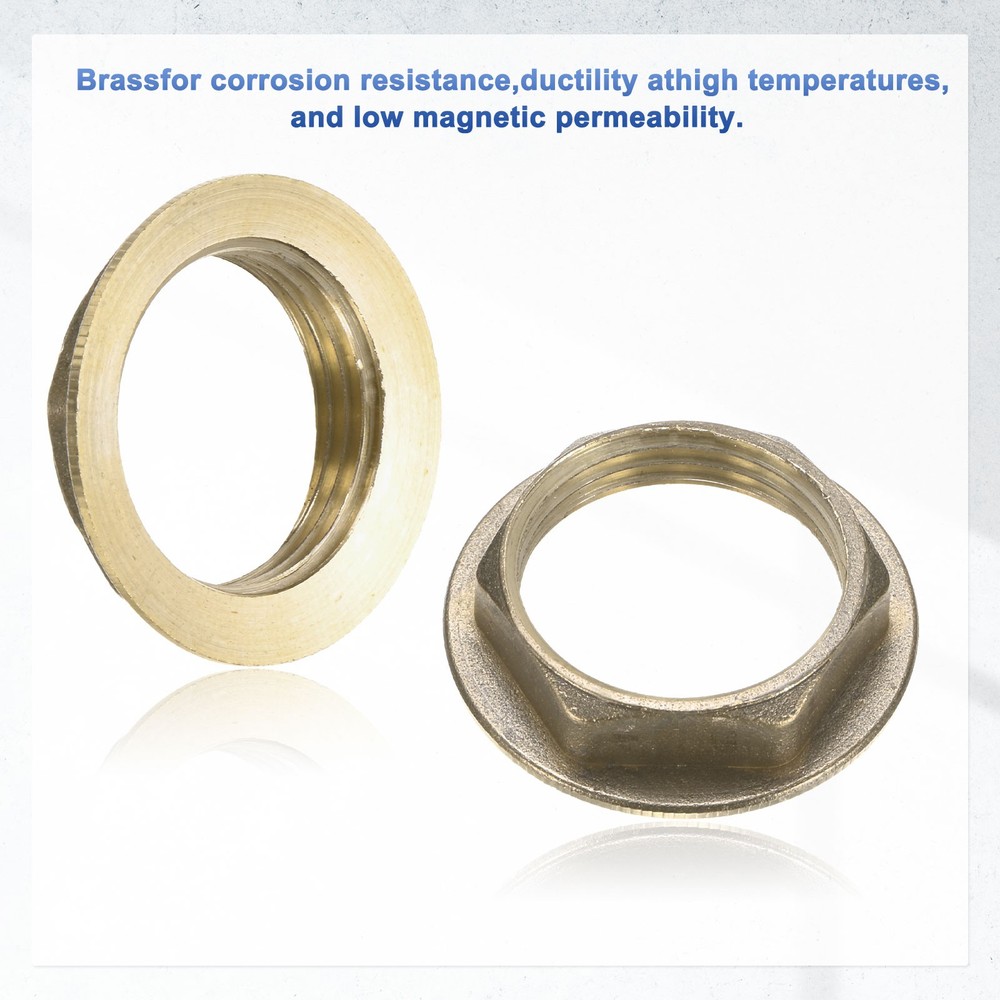 2 Pcs Brass G 1" Pipe Fitting Flange Hex Locknuts with Washer