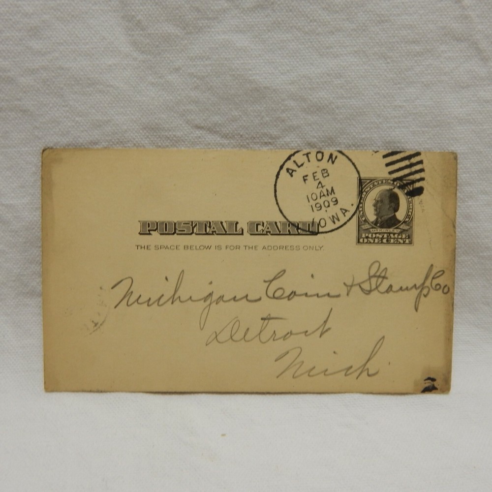 UX19 ''WILLIAM McKINLEY'' POSTAL CARD WITH 1909 POSTMARK