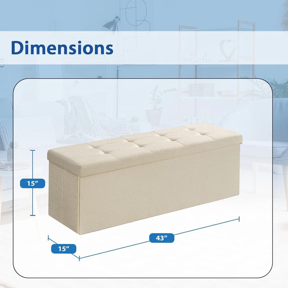 Storage Ottoman Bench Folding Chest Footrest Stool MDF Frame Lid Cream 43"