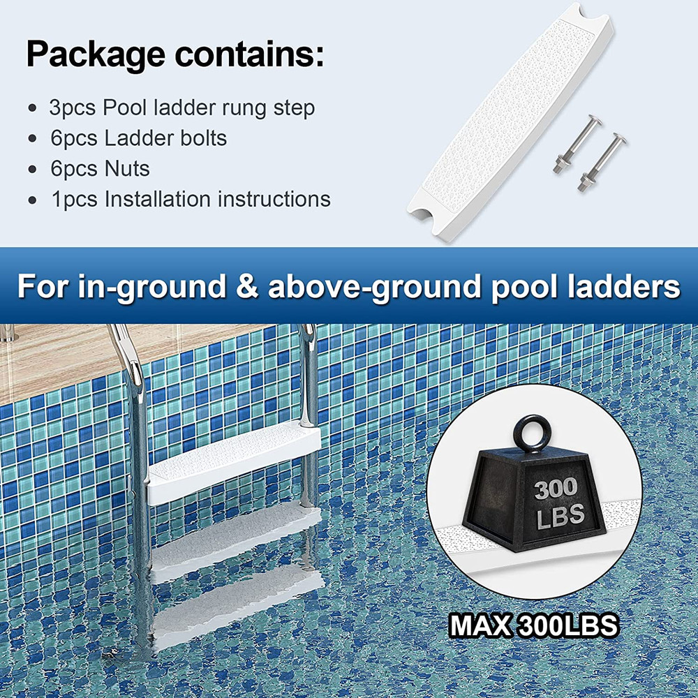 Pool Ladder Steps Replacement, (3-Pack) 18" Universal Heavy-Duty Molded Plast...
