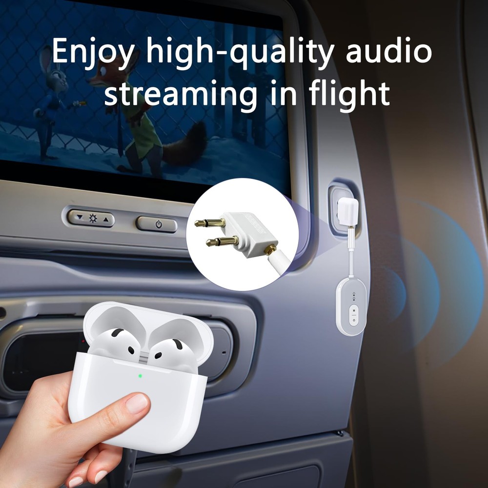 Bluetooth 5.3 Adapter for Airplane, Bluetooth Transmitter Receiver for 2 AirP...