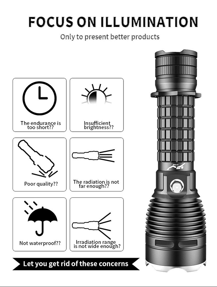 Powerful Underwater Dive Torch Rechargeable IP8 Waterproof Scuba Flashlight