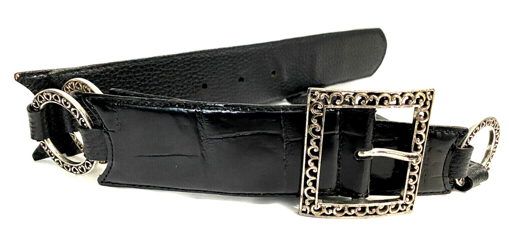 Belt Womens Black Segmented Adjustable Belt Size 34 Faux Snakeskin Pattern