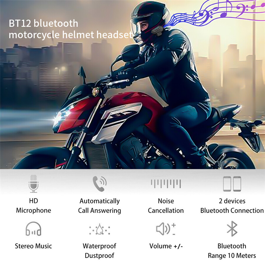 Bluetooth Helmet Headset Motorcycle Speaker Anti-interference Rechargeable USB