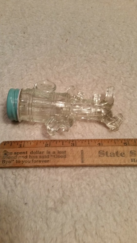 2 Candy Container Vintage Train Engine Unopened barrel donkey lid clear glass