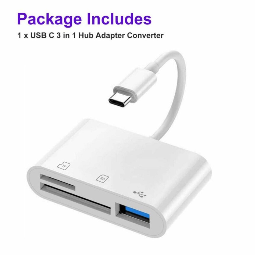 3-Port USB Type C to Card Reader Adapter SD Card Reader For MacBook Pro Laptop w