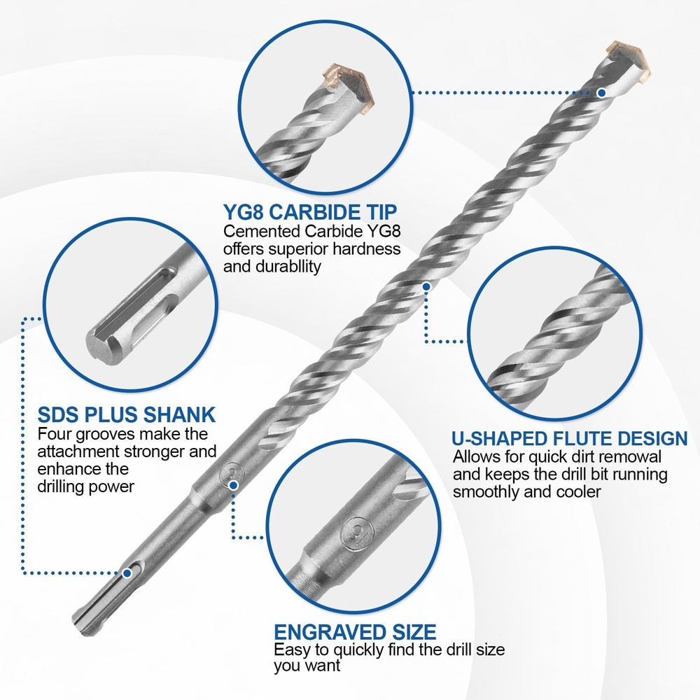 17pcs SDS Plus Concrete Masonry Drill Bits and Chisels Set with Storage Case,...