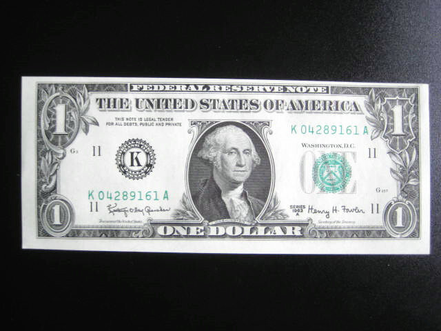 $1 1963 ((A DALLAS)) FEDERAL RESERVE NOTE((BOTTOM CUTTING ERROR))UNC GEM BU NOTE
