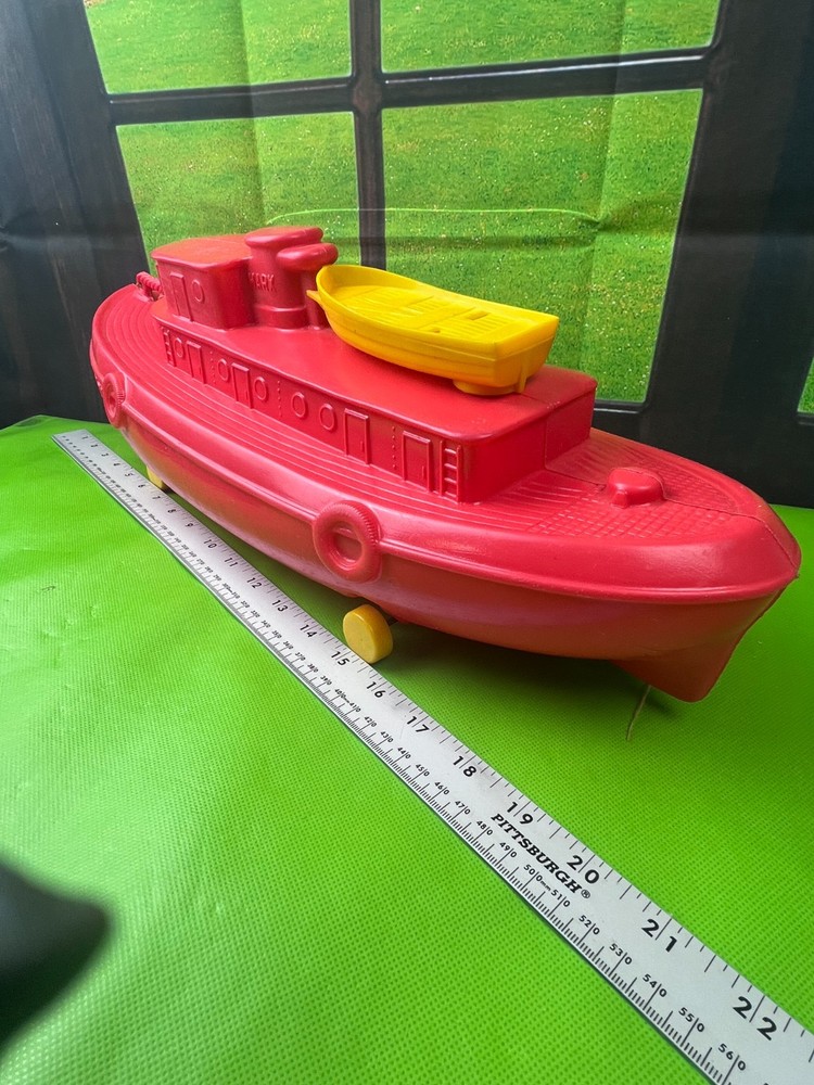 Marx Red Toy Tugboat Plastic Molded Pull Toy
