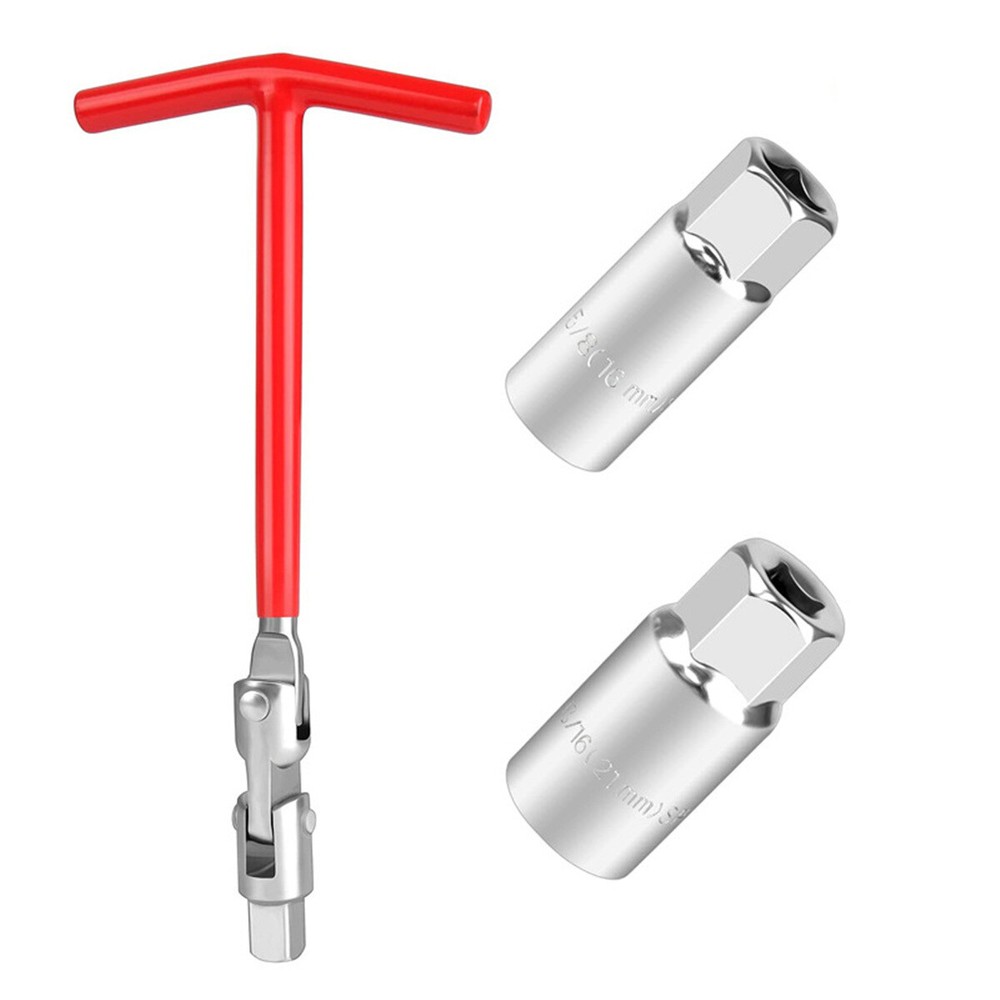 3PCS Spark Plug Removal Tool 16 21mm T-Handle Flexible Spanner Socket Wrench Set