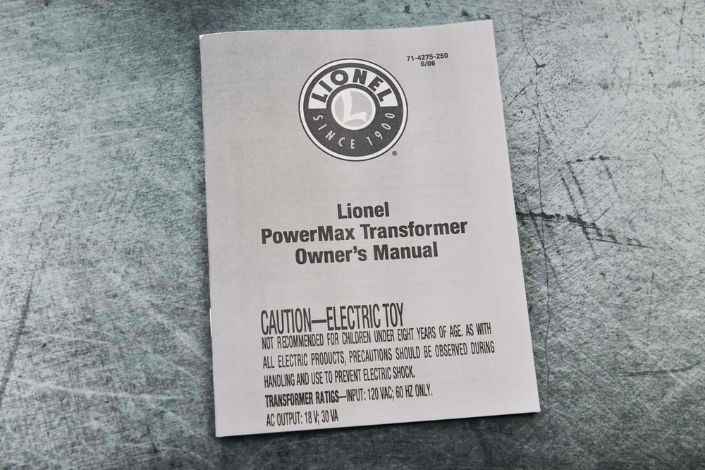 New LIONEL PowerMax Transformer  Owner's Manual