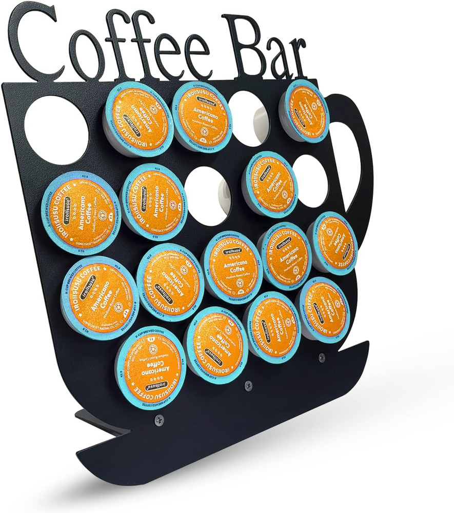 K Cups Holder Coffee Pod Holder Display, Coffee Bar Design Metal Stand, 19 Pods,