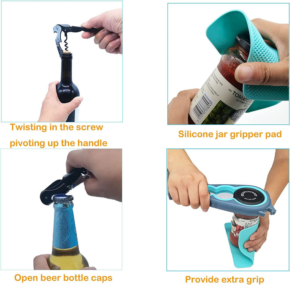 Jar Opener & Bottle Opener Set for Weak Hands - Multi-Function Kitchen Opener To