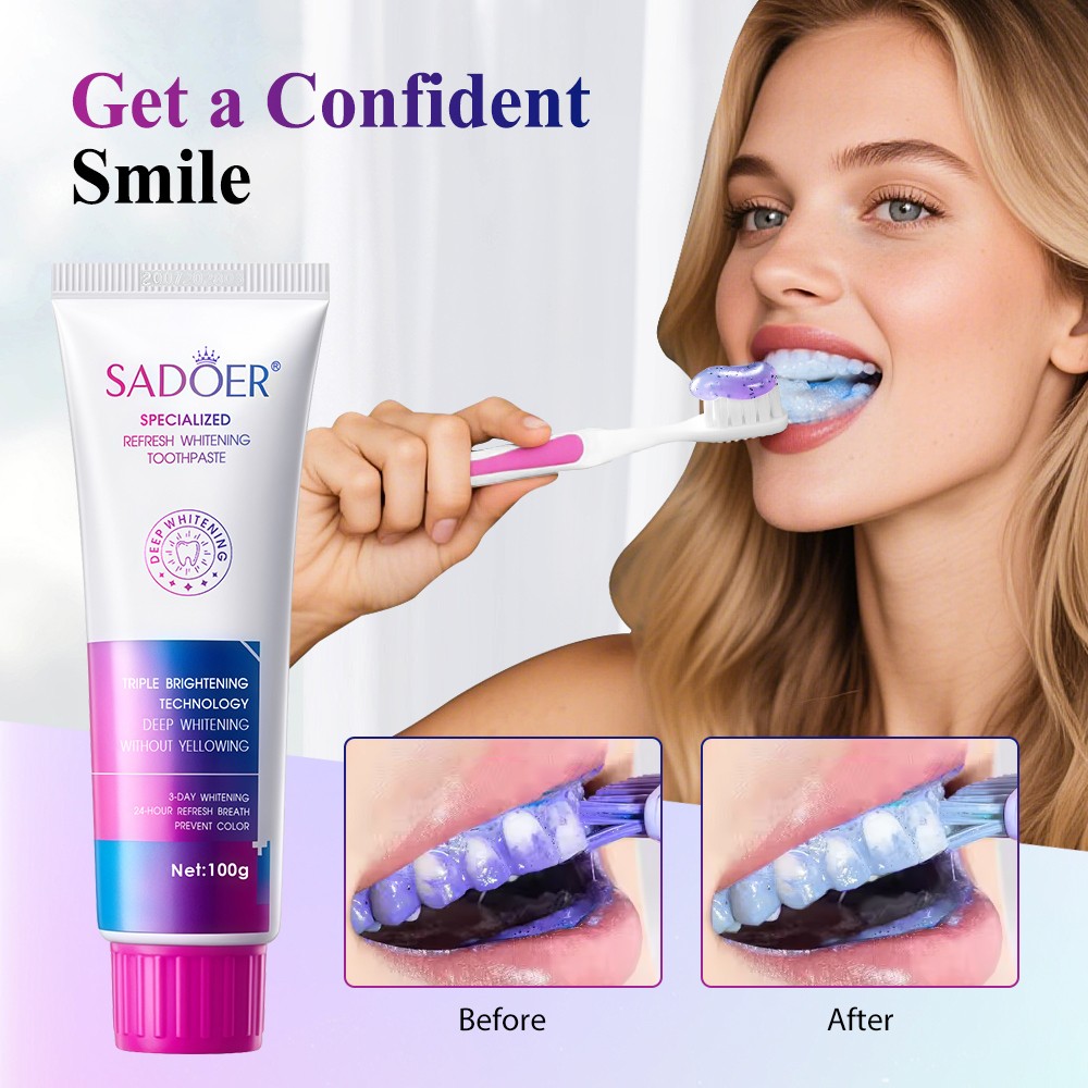 White Purple Toothpaste for Teeth Whitening, Helps Remove Yellow Tooth Stains