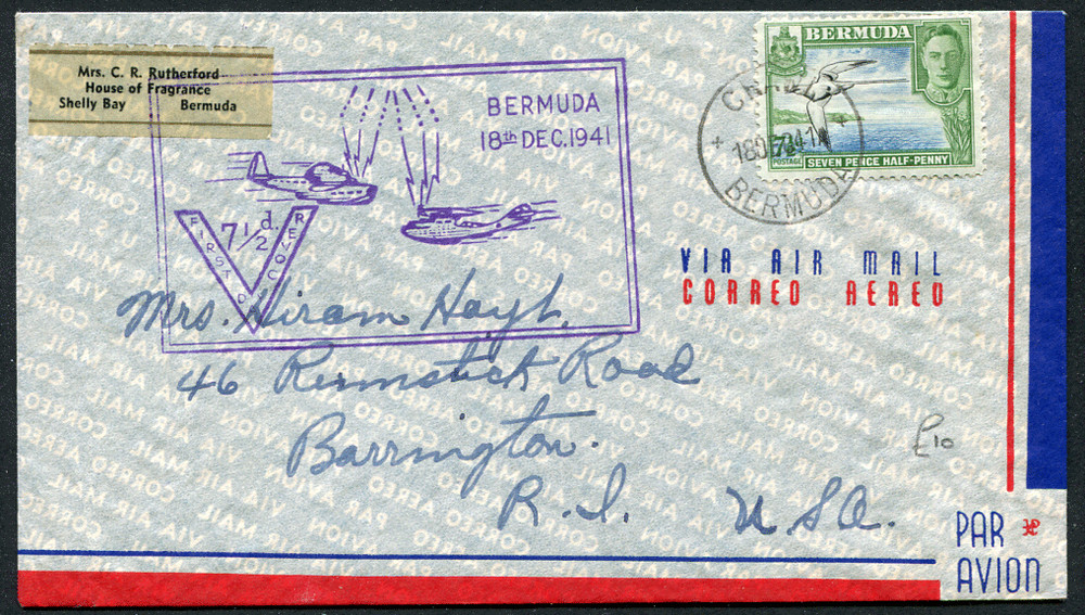BERMUDA (23534): FIRST FLIGHT COVER/postmark/cancels 1941
