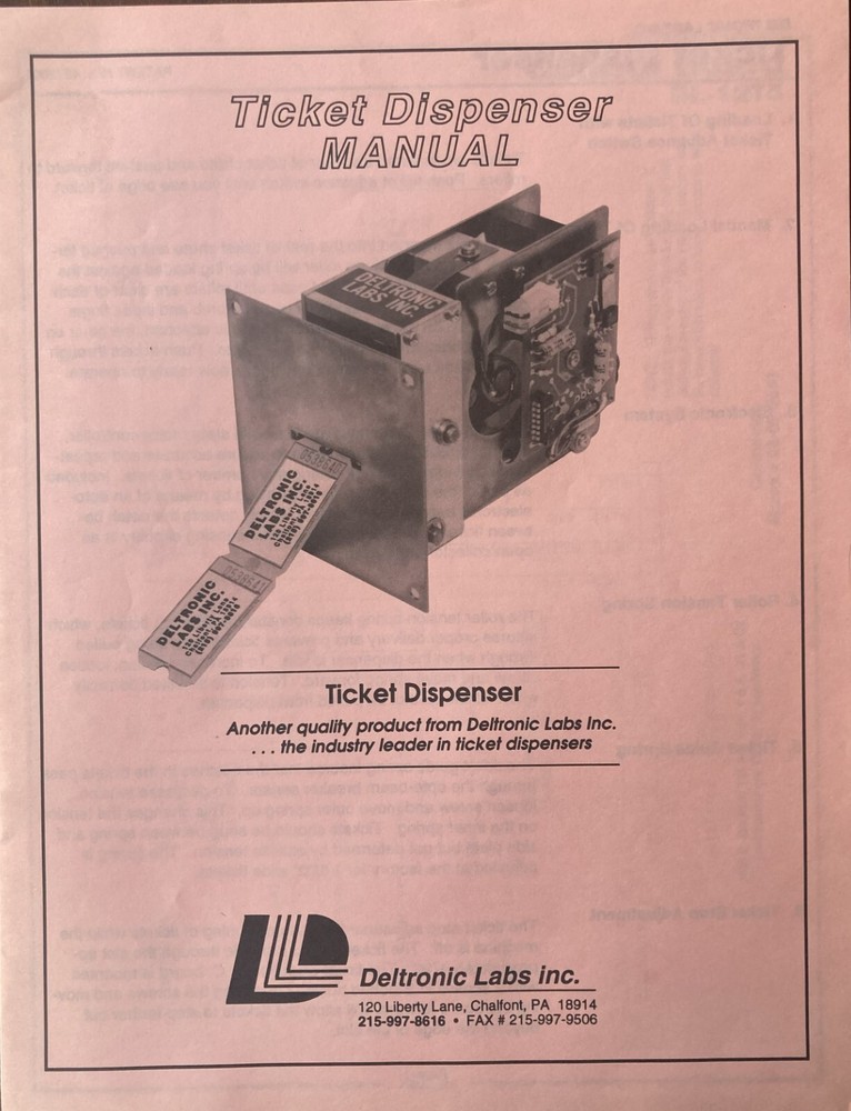 Deltronic Ticket Dispenser Manual